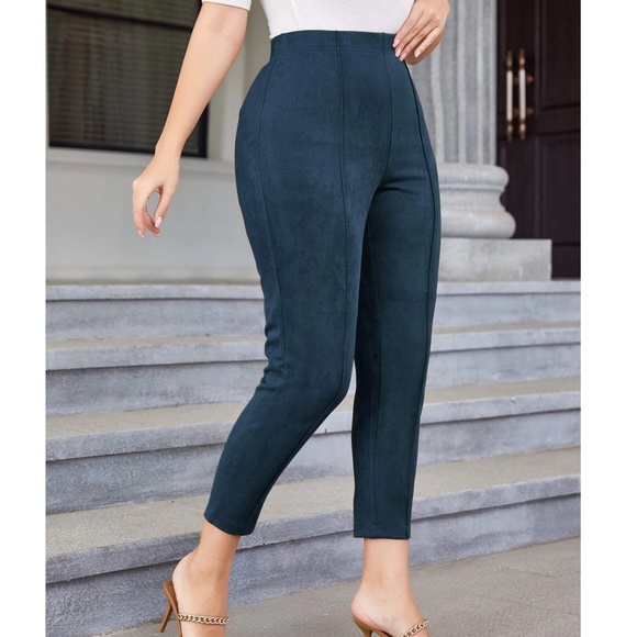 Plus Rust Brown Vegan Suede High Waisted Fitted Skinny Pants - Picture 9 of 13